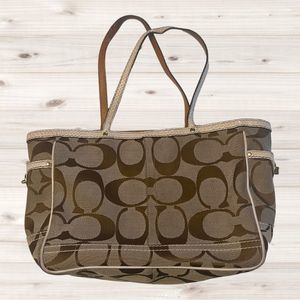 Coach Canvas Jacquard Python Trim Tote Bag Purse